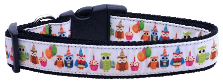 Party Owls Nylon Dog Collar SM